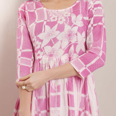 Cotton Hand Printed Tiered A-Line Dress