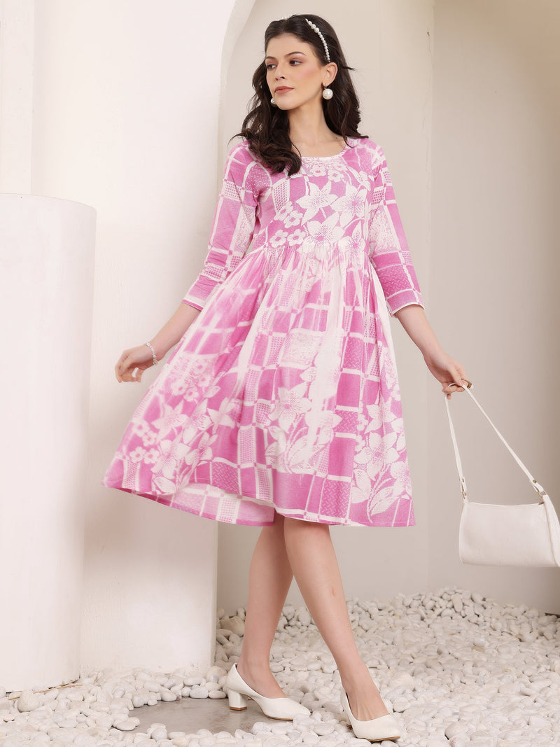 Cotton Hand Printed Tiered A-Line Dress