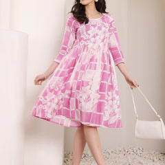 Cotton Hand Printed Tiered A-Line Dress