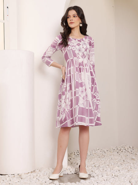 Cotton Hand Printed Tiered A-Line Dress