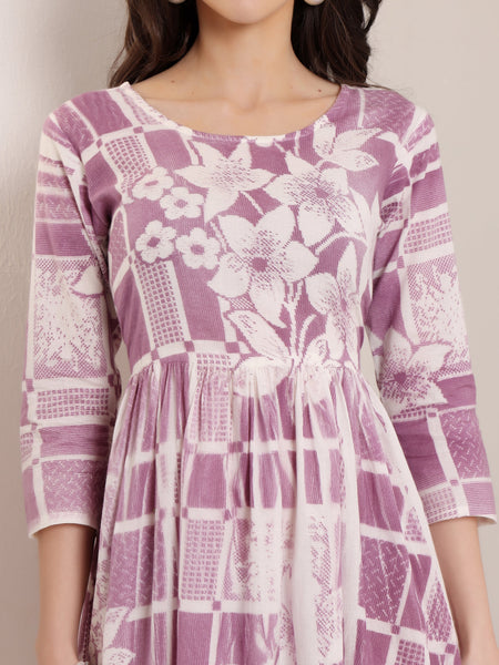 Cotton Hand Printed Tiered A-Line Dress