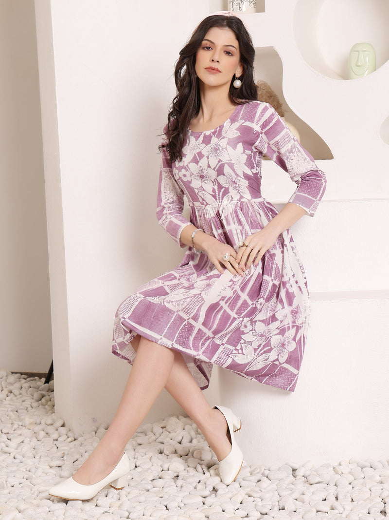 Cotton Hand Printed Tiered A-Line Dress