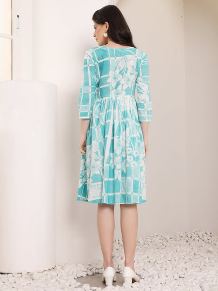 Cotton Hand Printed Tiered A-Line Dress