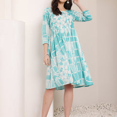 Cotton Hand Printed Tiered A-Line Dress