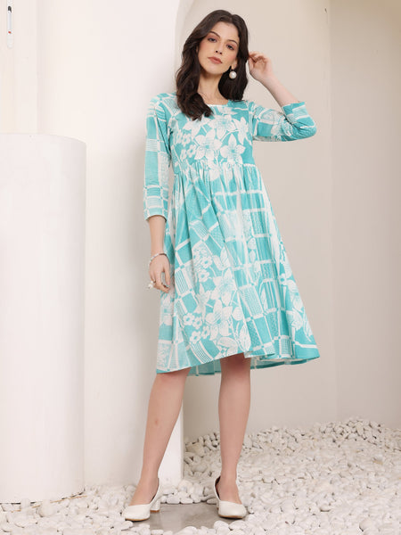 Cotton Hand Printed Tiered A-Line Dress