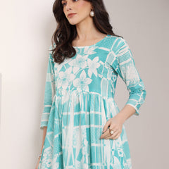 Cotton Hand Printed Tiered A-Line Dress