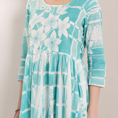 Cotton Hand Printed Tiered A-Line Dress