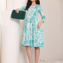 Cotton Hand Printed Tiered A-Line Dress