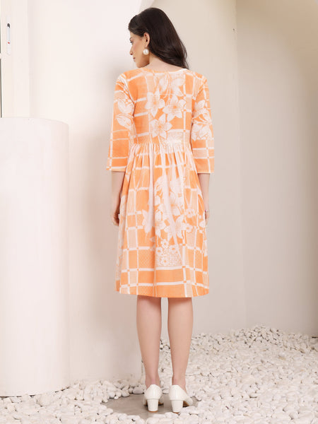 Cotton Hand Printed Tiered A-Line Dress