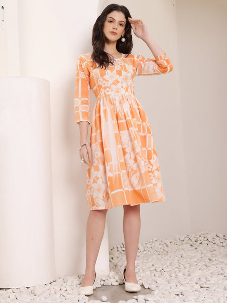 Cotton Hand Printed Tiered A-Line Dress