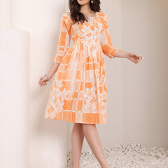 Cotton Hand Printed Tiered A-Line Dress