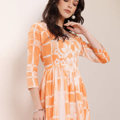 Cotton Hand Printed Tiered A-Line Dress