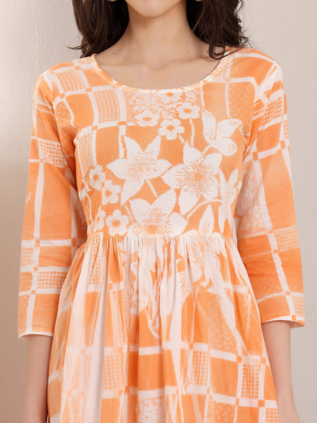 Cotton Hand Printed Tiered A-Line Dress