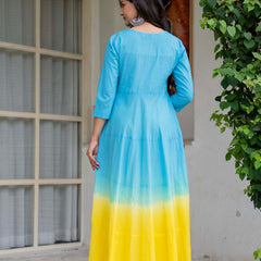 Women Tie& dye Cotton Anarkali Shape Kurta, Pant With Dupatta