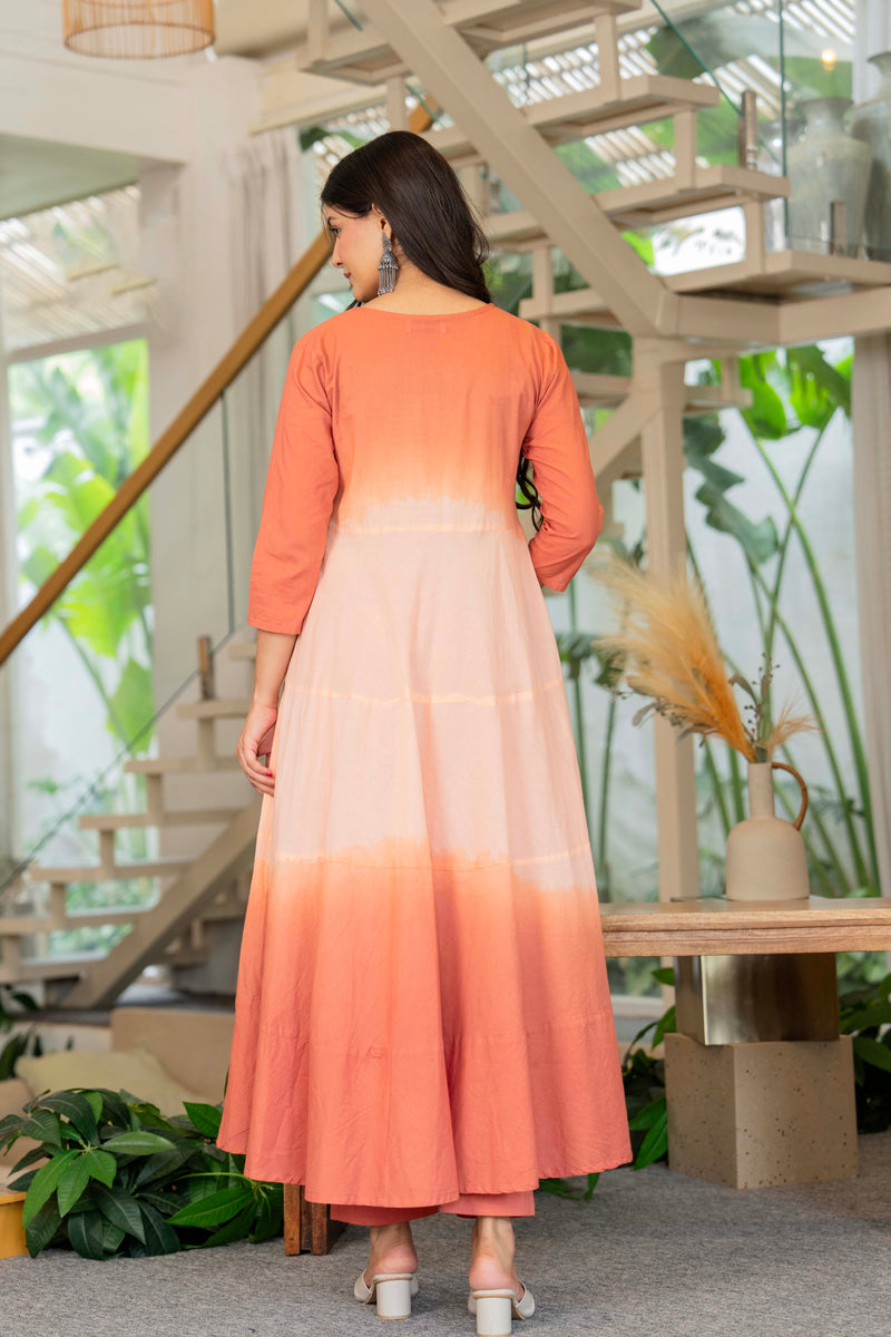 Women Tie& dye Cotton Anarkali Shape Kurta, Pant With Dupatta