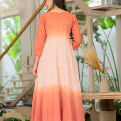 Women Tie& dye Cotton Anarkali Shape Kurta, Pant With Dupatta