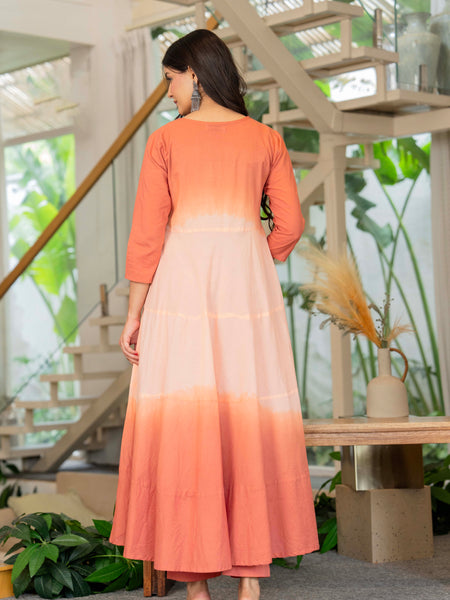 Women Tie& dye Cotton Anarkali Shape Kurta, Pant With Dupatta