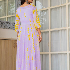 Women Tie& dye Mulcotton Anarkali Shape Kurta, Pant With Dupatta