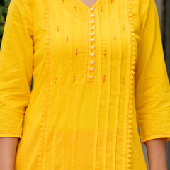 Women Tie& Dye Cotton Straight Shape Kurta , Pant With Dupatta