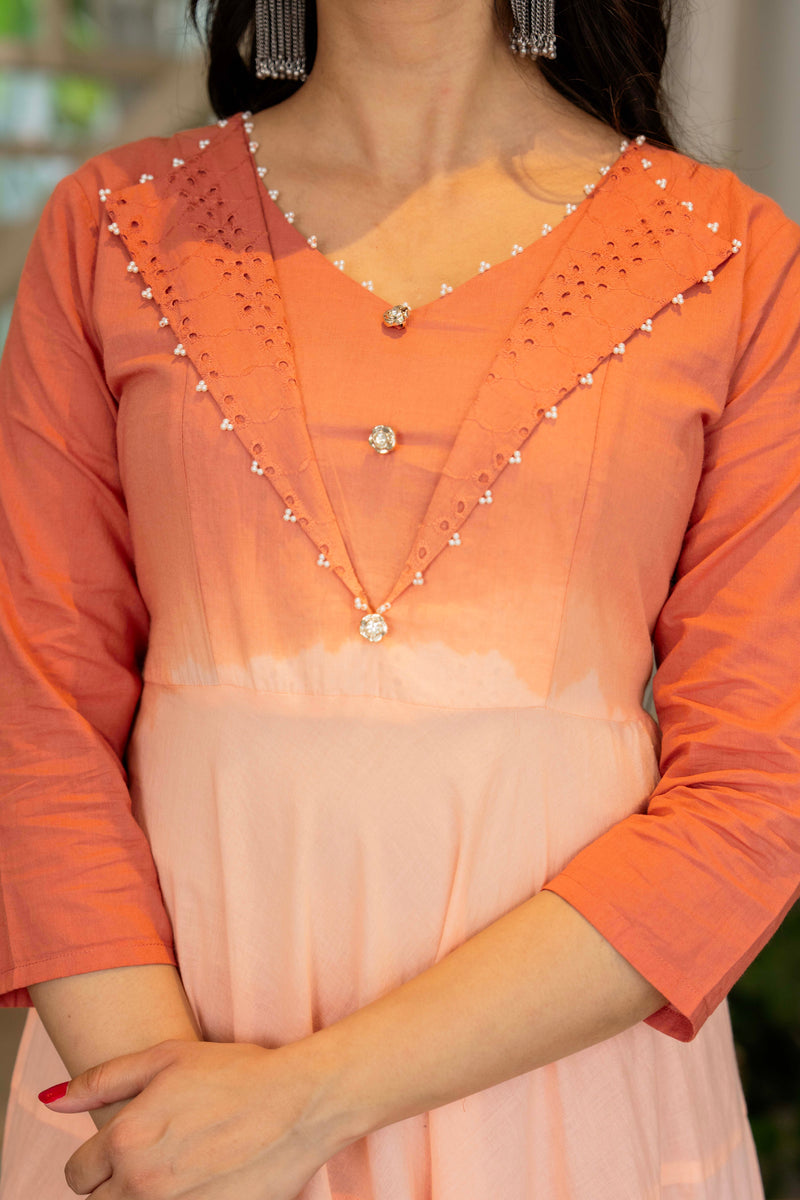 Women Tie& dye Cotton Anarkali Shape Kurta, Pant With Dupatta