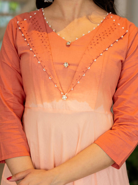 Women Tie& dye Cotton Anarkali Shape Kurta, Pant With Dupatta