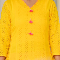 Women Tie& Dye Cotton Straight Shape Kurta , Pant With Dupatta