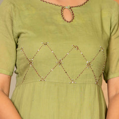 Women Tie& dye Mulcotton Anarkali Shape Kurta, Pant With Dupatta