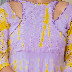Women Tie& dye Mulcotton Anarkali Shape Kurta, Pant With Dupatta