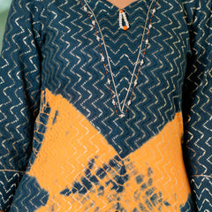 Women Tie& Dye Cotton Lapet Straight Shape Kurta , Pant With Dupatta