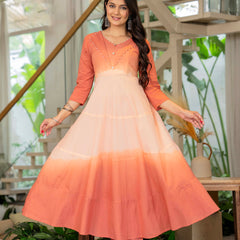 Women Tie& dye Cotton Anarkali Shape Kurta, Pant With Dupatta