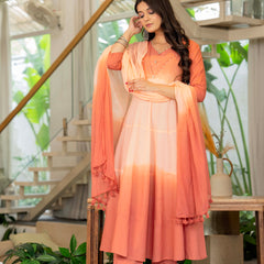 Women Tie& dye Cotton Anarkali Shape Kurta, Pant With Dupatta