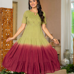 Women Tie& dye Mulcotton Anarkali Shape Kurta, Pant With Dupatta