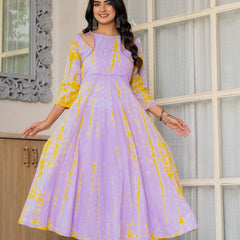 Women Tie& dye Mulcotton Anarkali Shape Kurta, Pant With Dupatta