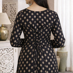 Midnight Bloom Cut-Out Kurti Top