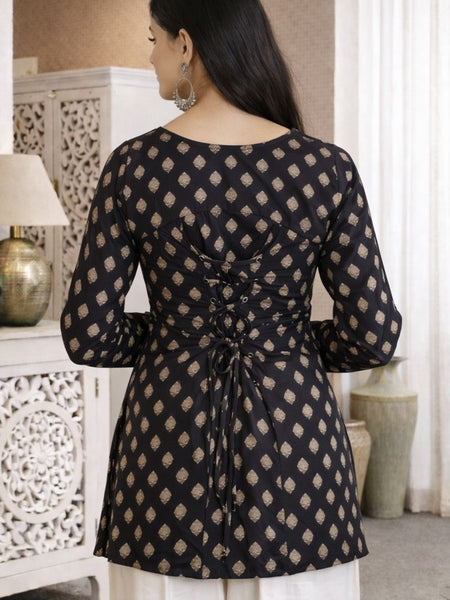 Midnight Bloom Cut-Out Kurti Top