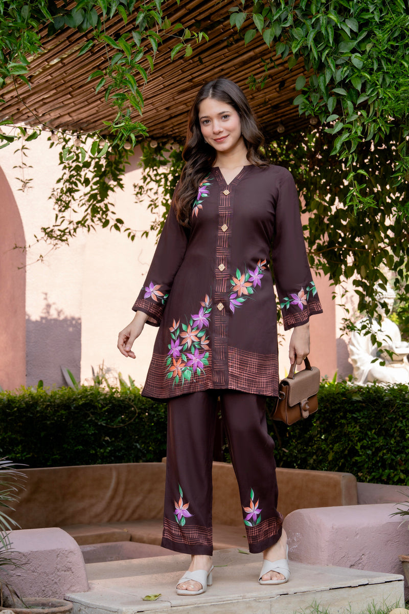 Women Brush Paint Pakistani Cord-Set