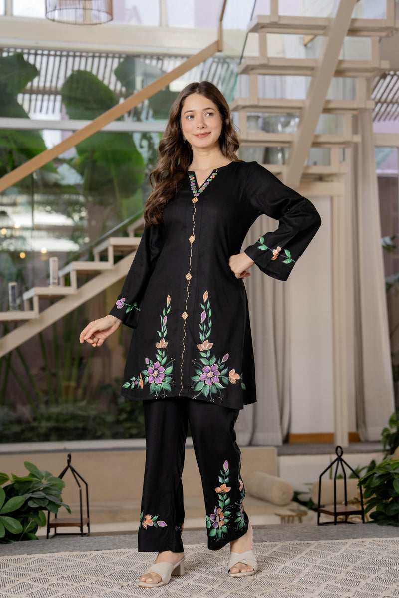 Women Brush Paint Pakistani Cord-Set