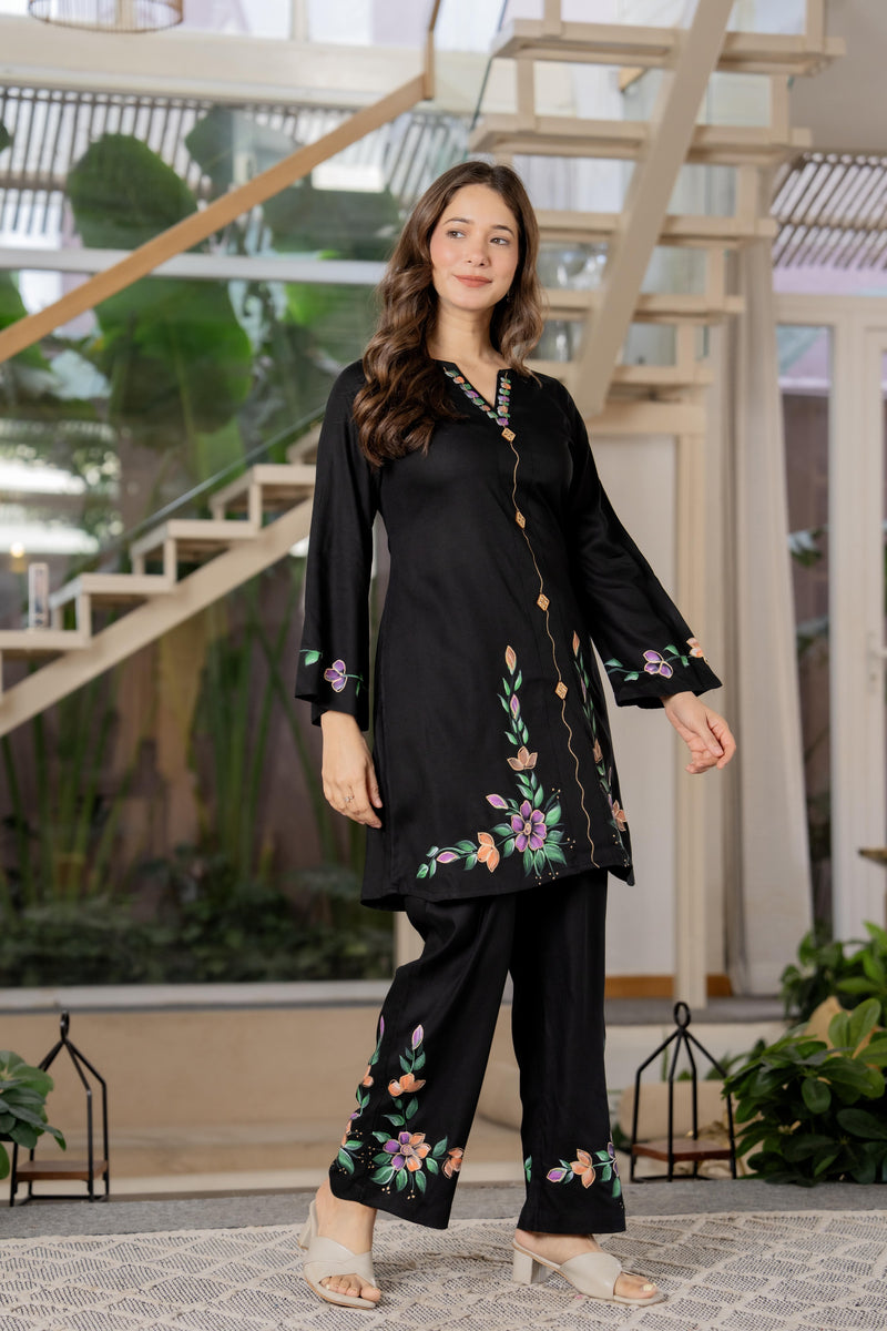 Women Brush Paint Pakistani Cord-Set