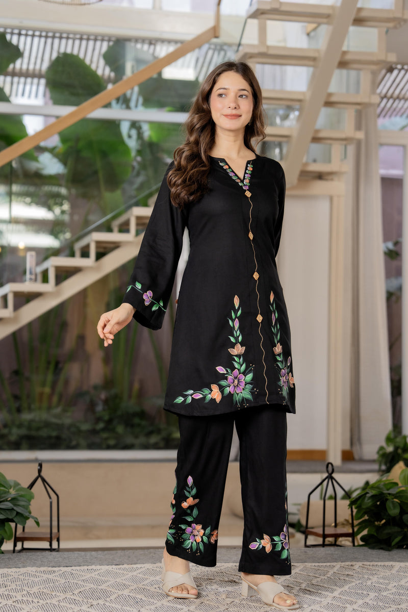 Women Brush Paint Pakistani Cord-Set