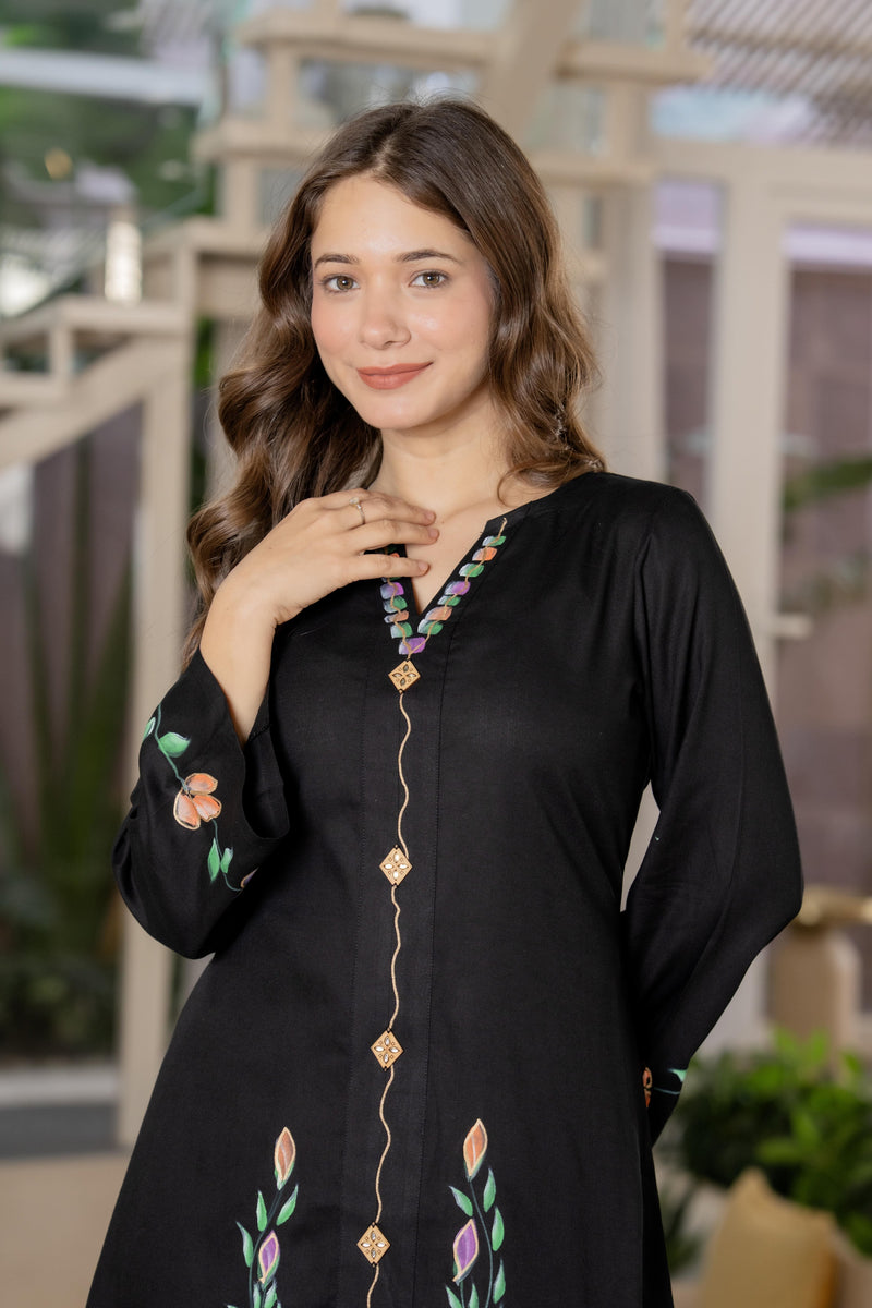 Women Brush Paint Pakistani Cord-Set