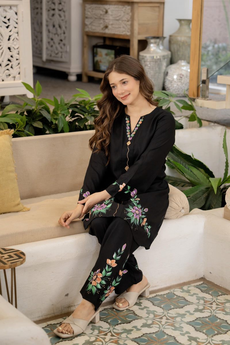 Women Brush Paint Pakistani Cord-Set