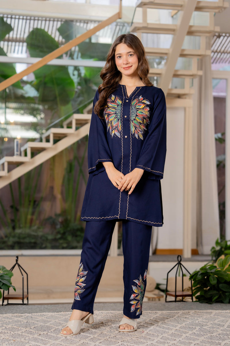 Women Brush Paint Pakistani Cord-Set