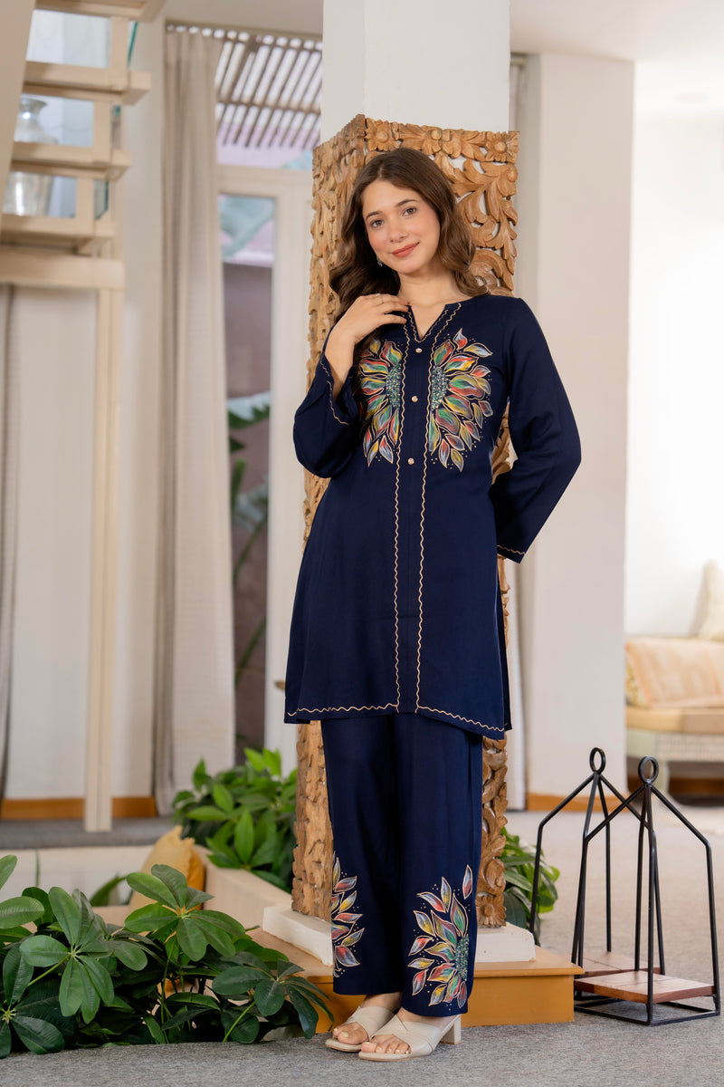 Women Brush Paint Pakistani Cord-Set