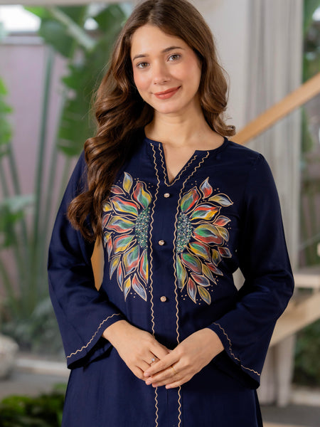 Women Brush Paint Pakistani Cord-Set