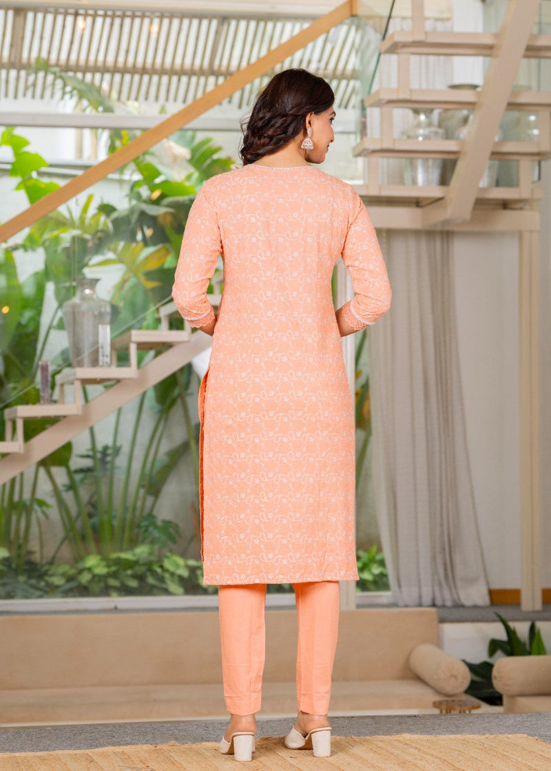 Cotton Schiffili Embroidered Kurta Pants and Dupatta