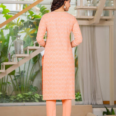 Cotton Schiffili Embroidered Kurta Pants and Dupatta