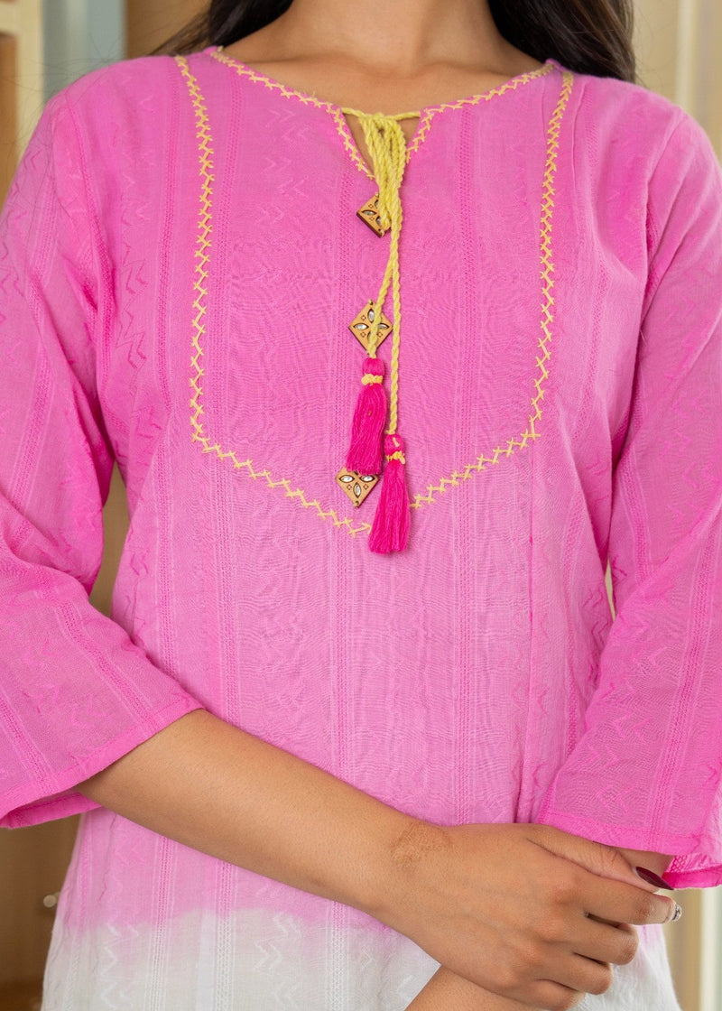 Cotton Dobby Ombre Effect Kurta Pants and Dupatta