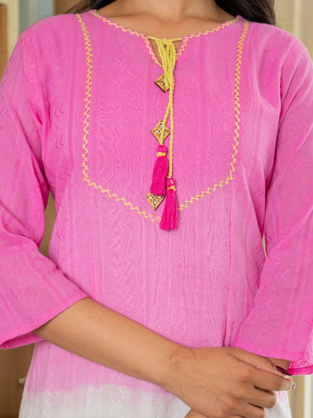 Cotton Dobby Ombre Effect Kurta Pants and Dupatta