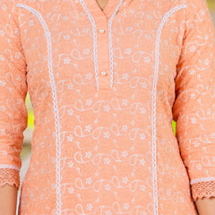 Cotton Schiffili Embroidered Kurta Pants and Dupatta