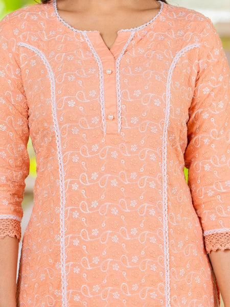 Cotton Schiffili Embroidered Kurta Pants and Dupatta